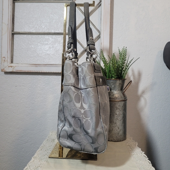 Coach Penelope Grey Signature Logo Carryall Canvas Bag with Embossed Snakeskin - Picture 3 of 14